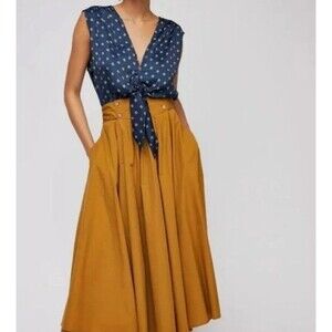 Free People Navy Morning in Marrakesh Top Blouse Size XS Satin